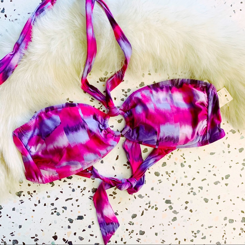 NWT Cole of California Purple Magenta bandeau halter bikini top sz Large L1404